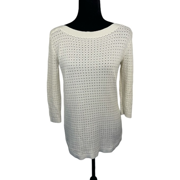 Tommy Hilfiger Open Knit Cotton 3/4 sleeve sweater top boat neck size S - Picture 2 of 14